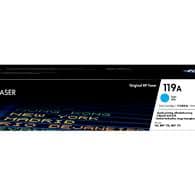 Genuine HP 119A cyan toner cartridge for HP printers, ensures bright and consistent blue printing