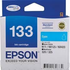 Compatible Epson T133 cyan ink cartridge for Epson printers, high-quality replacement cartridge for vibrant color printing